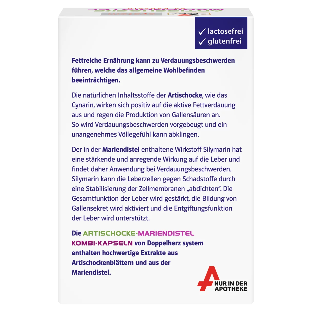 Abbildung der Produktverpackung Doppelherz system ARTISCHOCKE-MARIENDISTEL KOMBI-KAPSELN Rückansicht